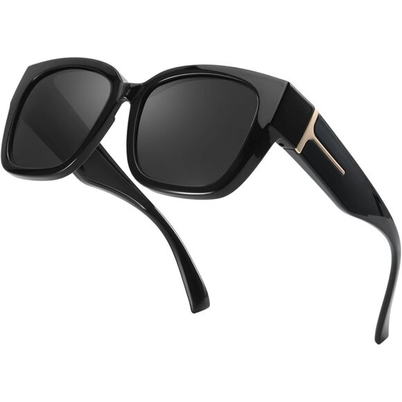 🆕 Women Black Trendy Polarized Sunglasses Oversized Fit Over Driving Protection - Picture 1 of 5